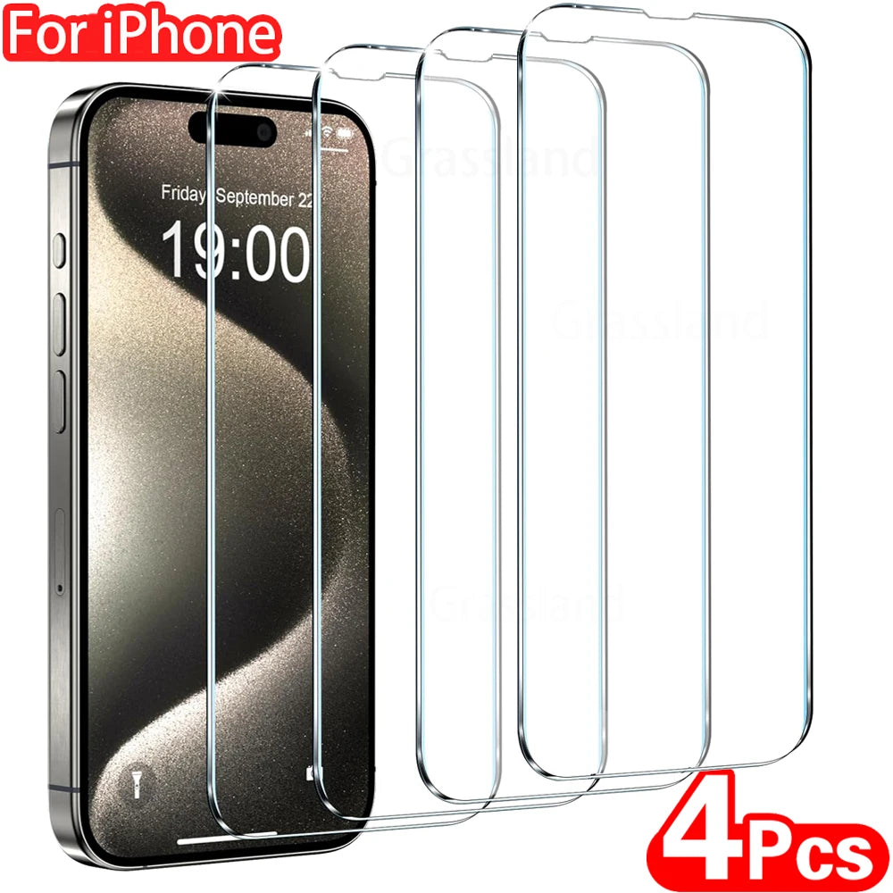 4Pcs Tempered Glass for  16 15 14 13 12 11 Pro Max Screen Protector for  7 8 plus X XS Max XR Protective Glass Film