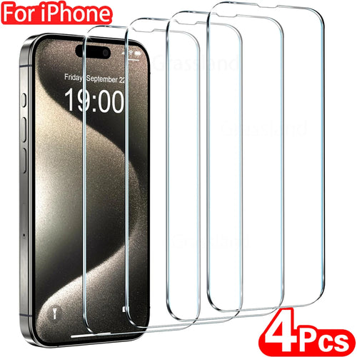 4Pcs Tempered Glass for  16 15 14 13 12 11 Pro Max Screen Protector for  7 8 plus X XS Max XR Protective Glass Film